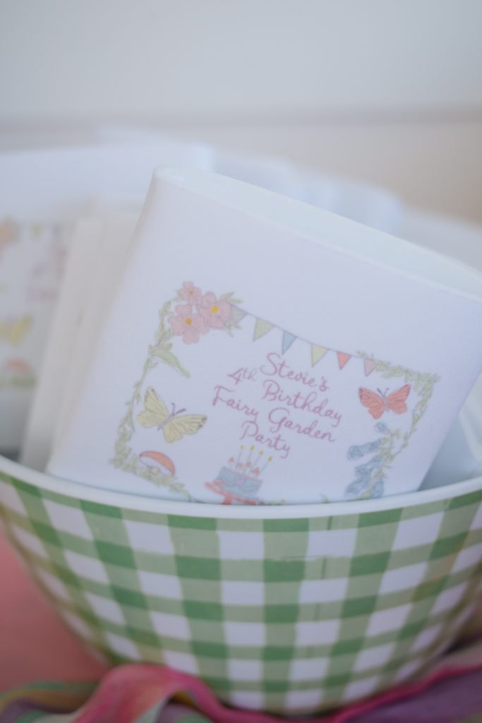 Pastel paper keepsake favor with gingham wrap
